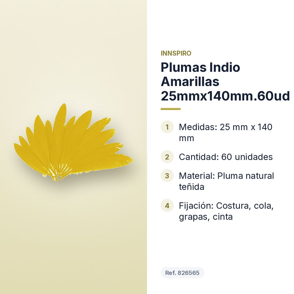 PLUMAS INDIO AMARILLAS 25MMX140MM.60UD  - características principales