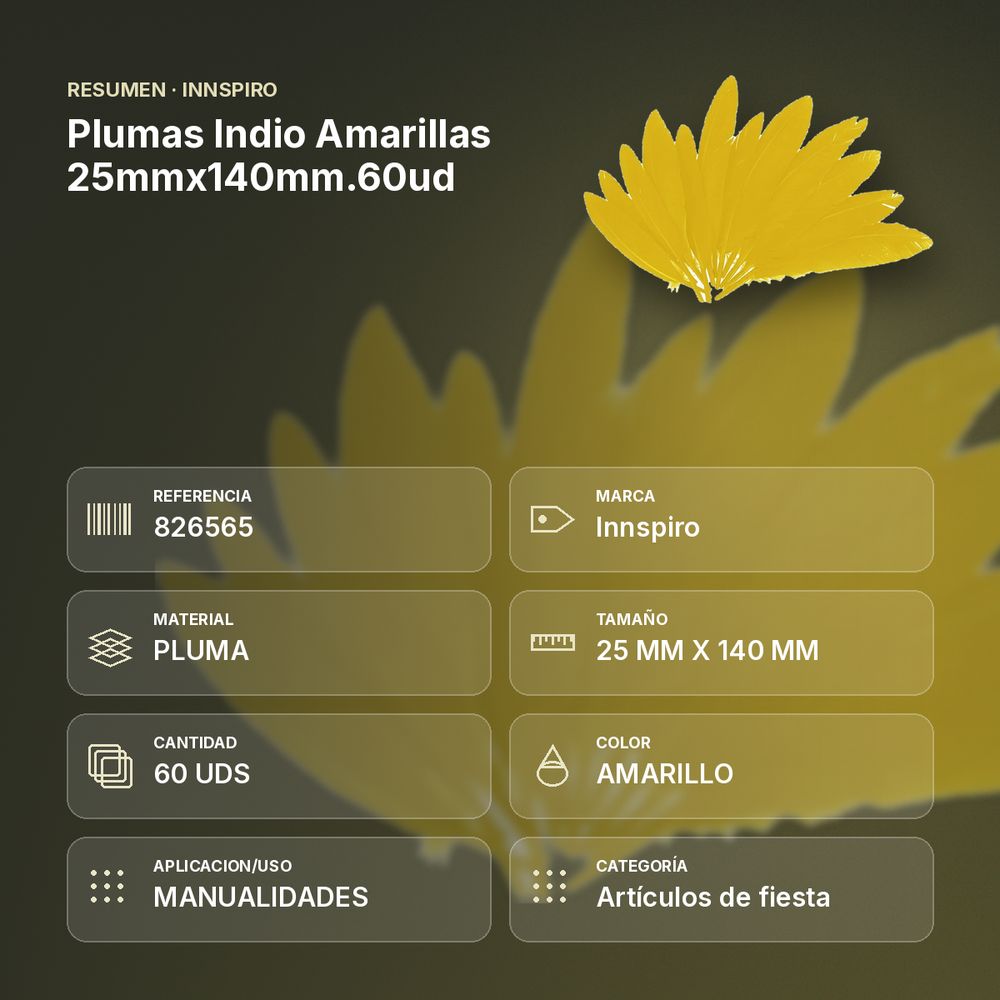 PLUMAS INDIO AMARILLAS 25MMX140MM.60UD  - resumen de atributos