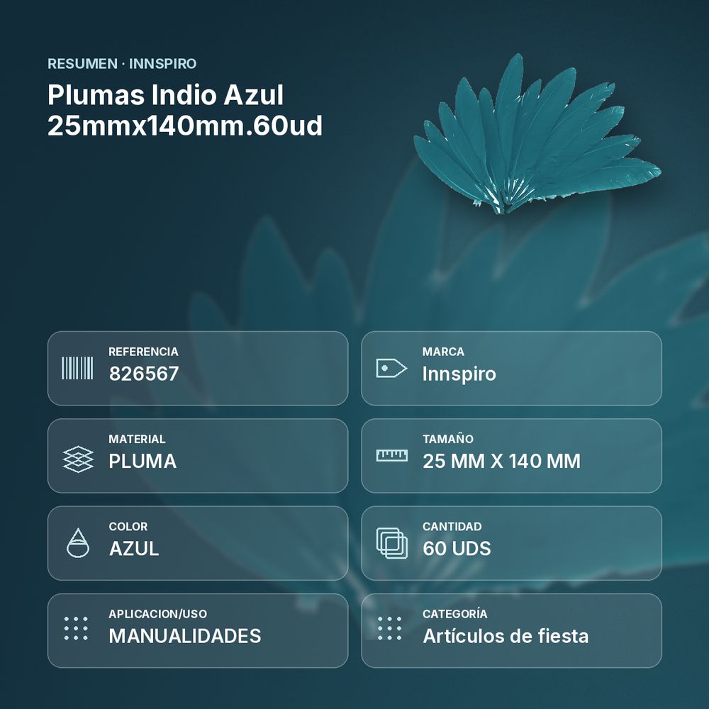 PLUMAS INDIO AZUL 25MMX140MM.60UD    - resumen de atributos