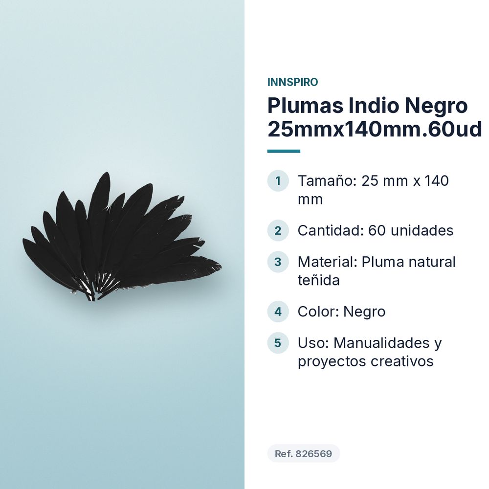 PLUMAS INDIO NEGRO 25MMX140MM.60UD      - características principales