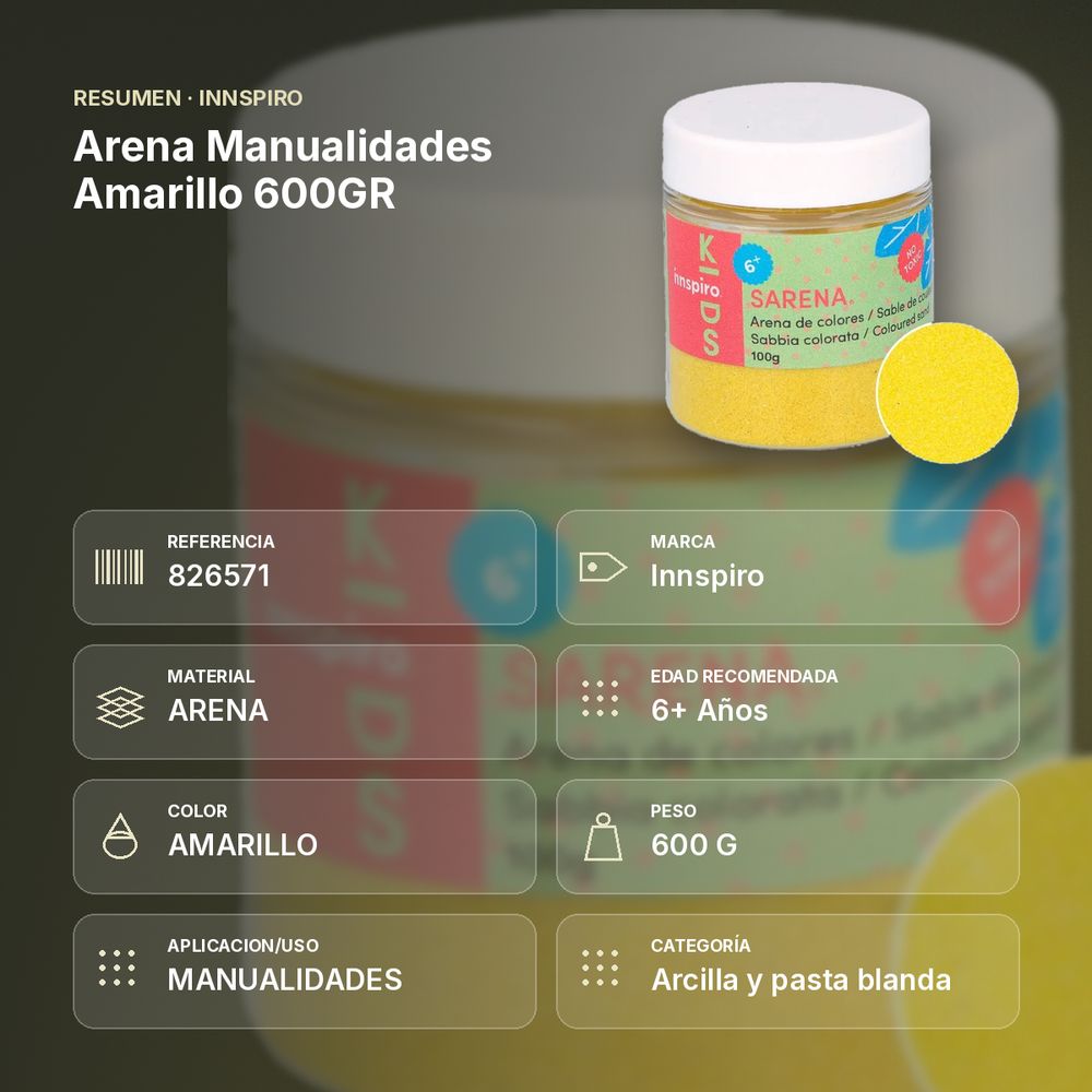 ARENA MANUALIDADES AMARILLO 600GR      - resumen de atributos