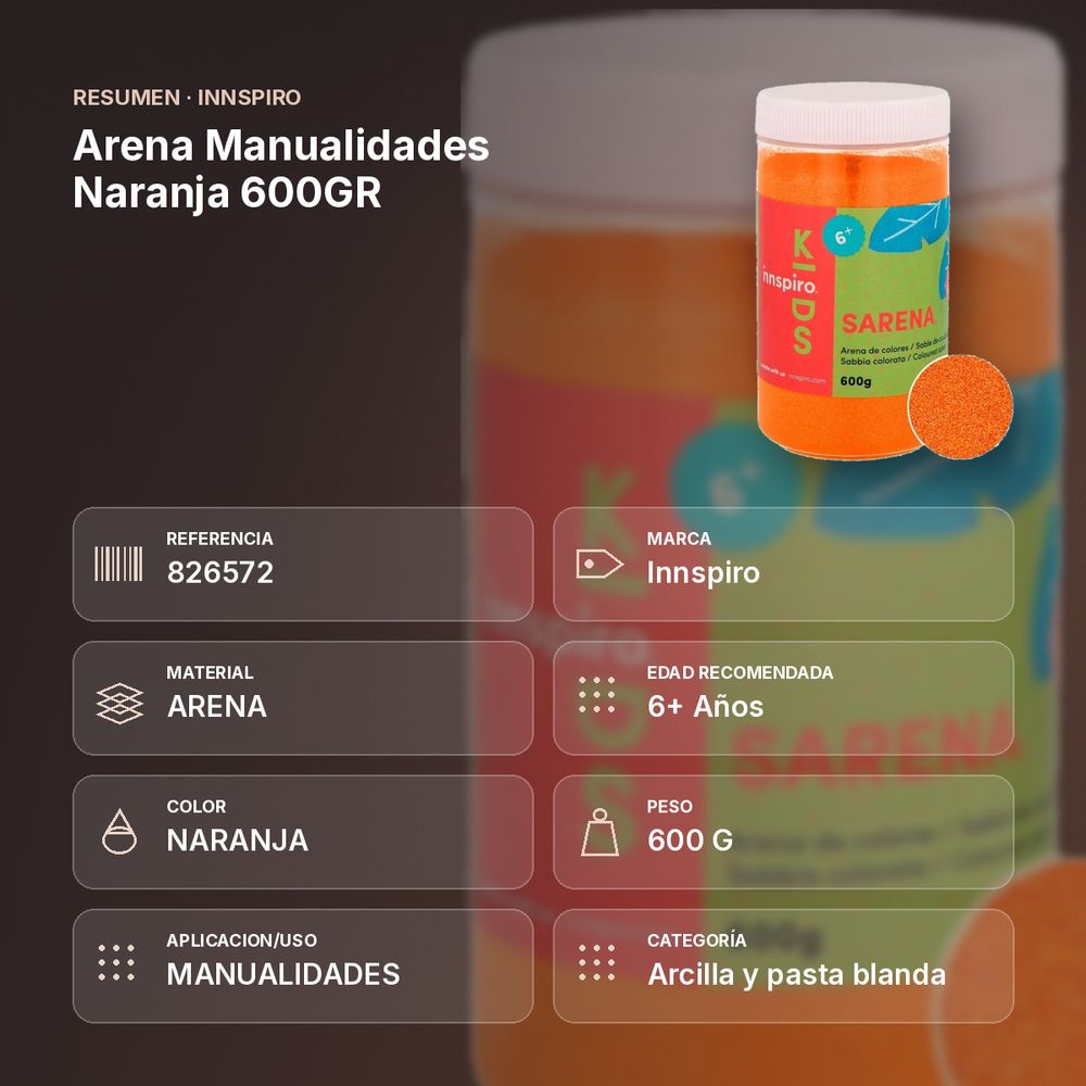 ARENA MANUALIDADES NARANJA 600GR       - resumen de atributos