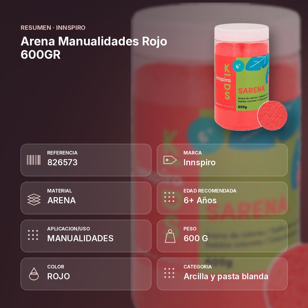 ARENA MANUALIDADES ROJO 600GR        - resumen de atributos