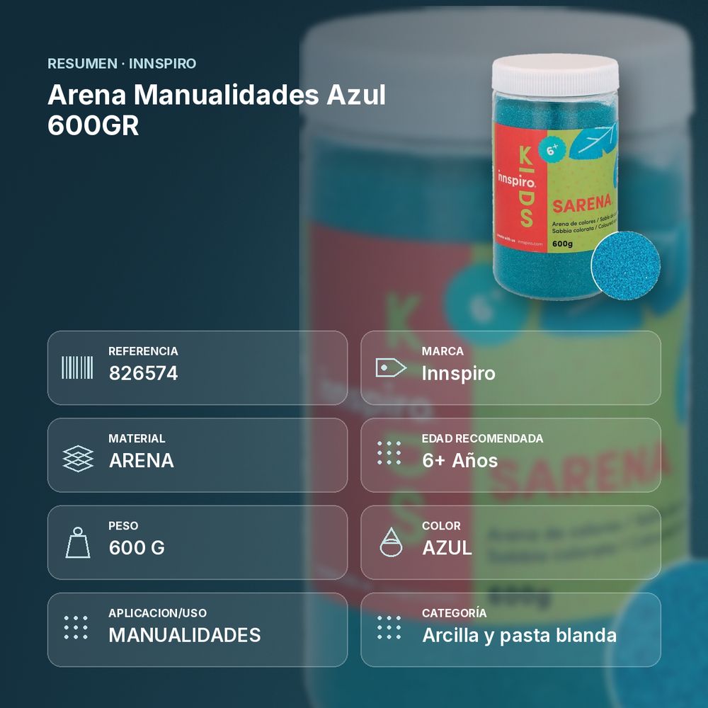 ARENA MANUALIDADES AZUL 600GR         - resumen de atributos