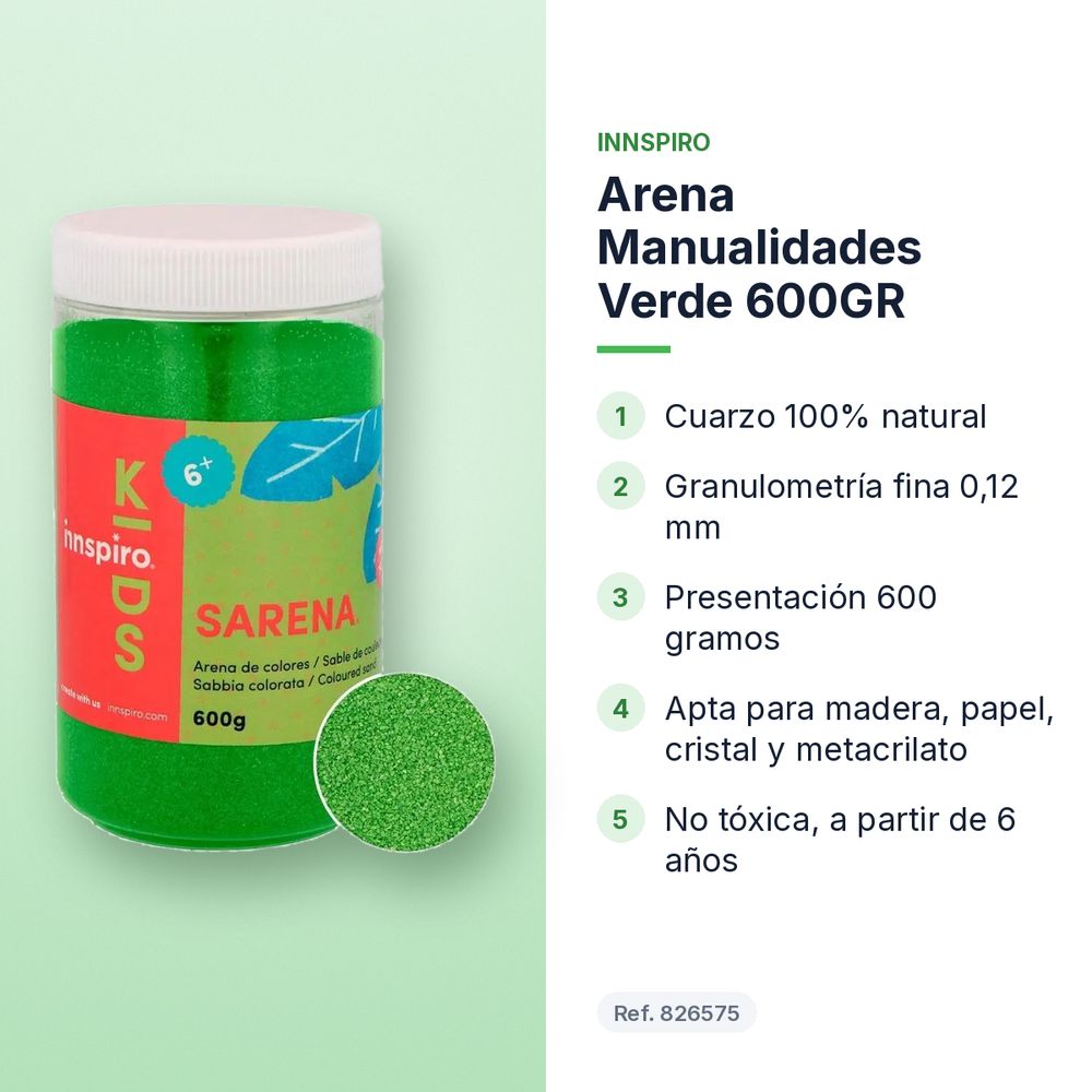 ARENA MANUALIDADES VERDE 600GR          - características principales