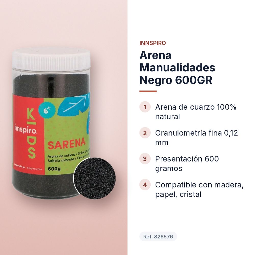 ARENA MANUALIDADES NEGRO 600GR           - características principales