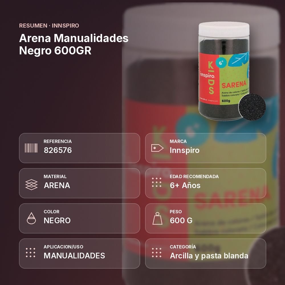 ARENA MANUALIDADES NEGRO 600GR           - resumen de atributos