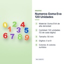 NUMEROS GOMA EVA 120 UNIDADES - características principales
