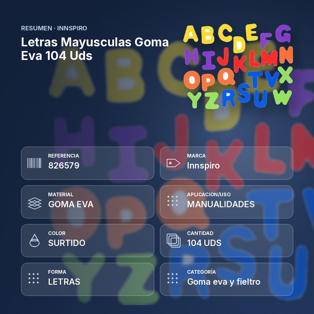 LETRAS MAYUSCULAS GOMA EVA 104 UDS  - resumen de atributos