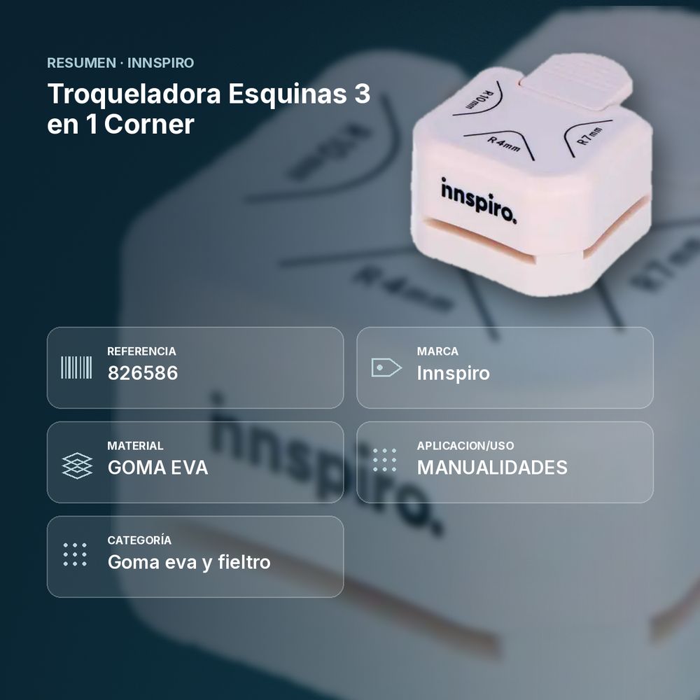 TROQUELADORA ESQUINAS 3 EN 1 CORNER - resumen de atributos