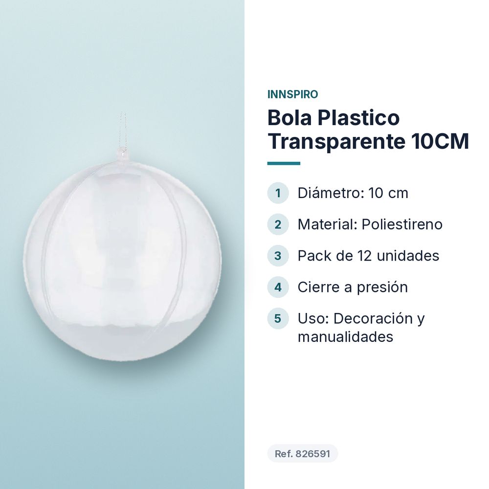 BOLA PLASTICO TRANSPARENTE 10CM - características principales