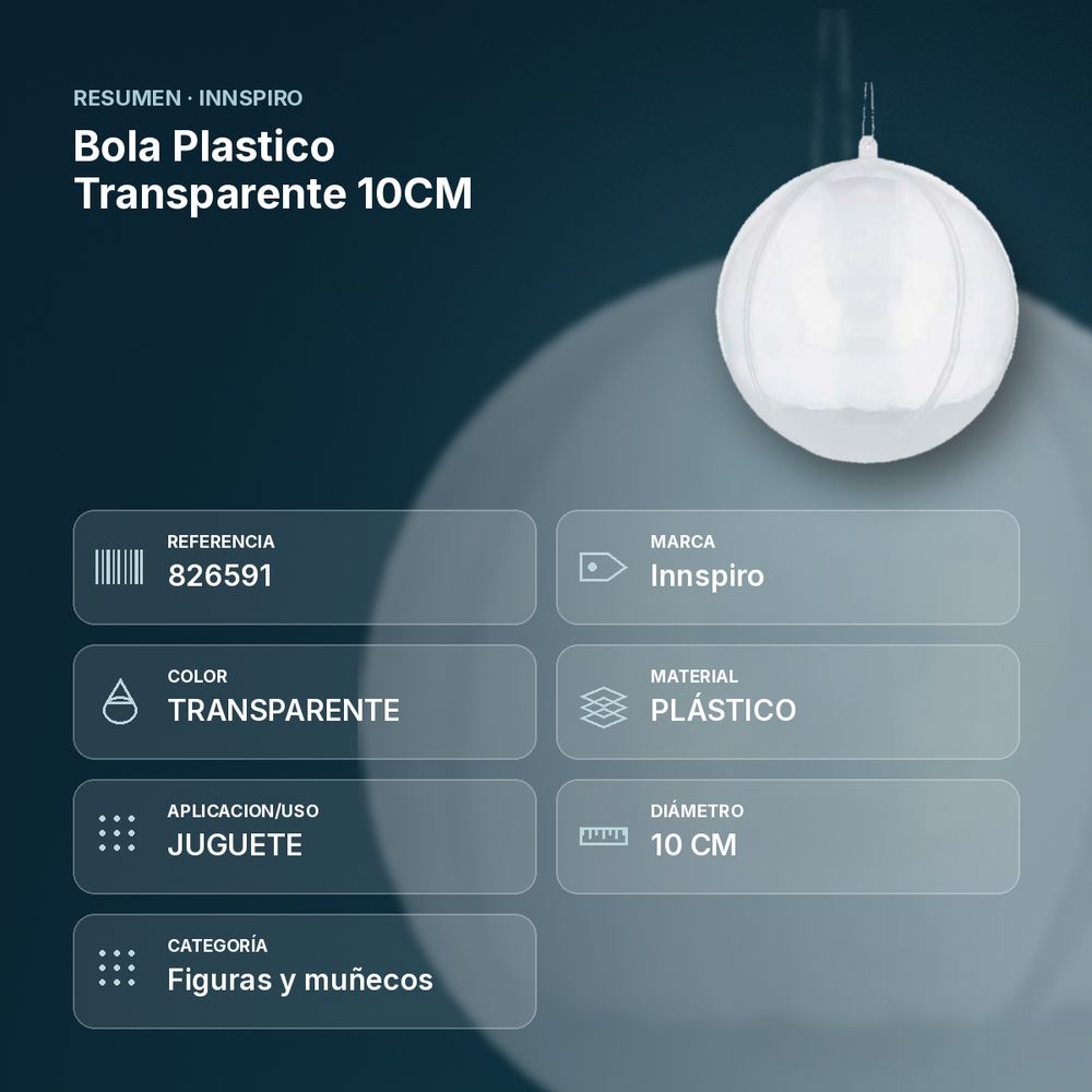 BOLA PLASTICO TRANSPARENTE 10CM - resumen de atributos