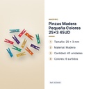 PINZAS MADERA PEQUEÑA COLORES 25X3 45UD - características principales
