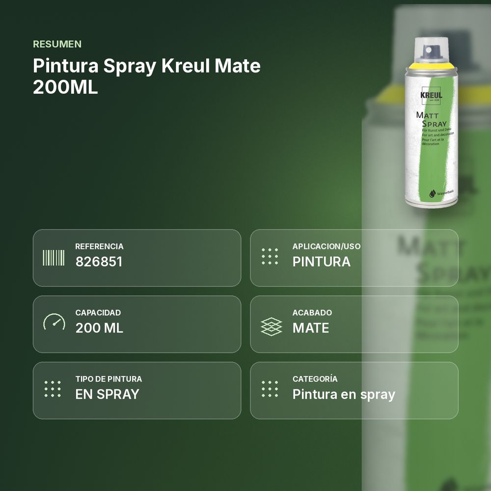 PINTURA SPRAY KREUL MATE  200ML - resumen de atributos
