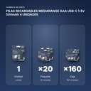 PILAS RECARGABLES MEDIARANGE AAA USB-C 1.5V 500mAh 4 UNIDADES  - formato de venta: paquete de 20, caja de 160