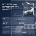 PILAS RECARGABLES MEDIARANGE AA USB-C 1.5V 1400mAh 4 UNIDADES  - resumen de atributos