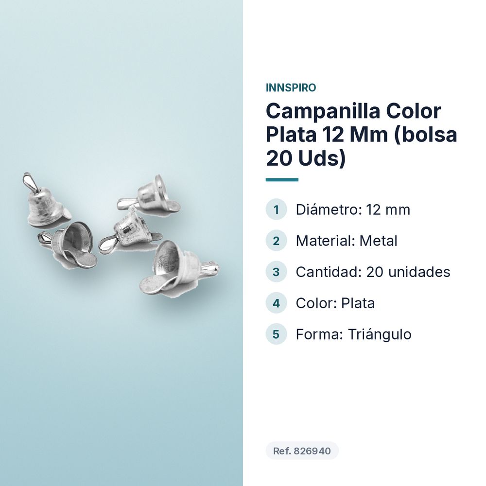 CAMPANILLA COLOR PLATA 12 MM (BOLSA 20 UDS) - características principales