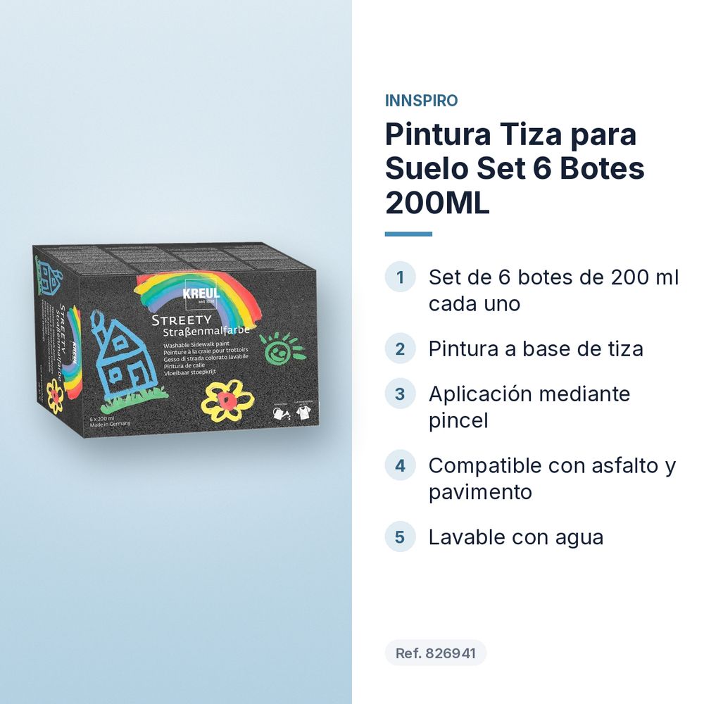 PINTURA TIZA PARA SUELO SET 6 BOTES 200ML - características principales