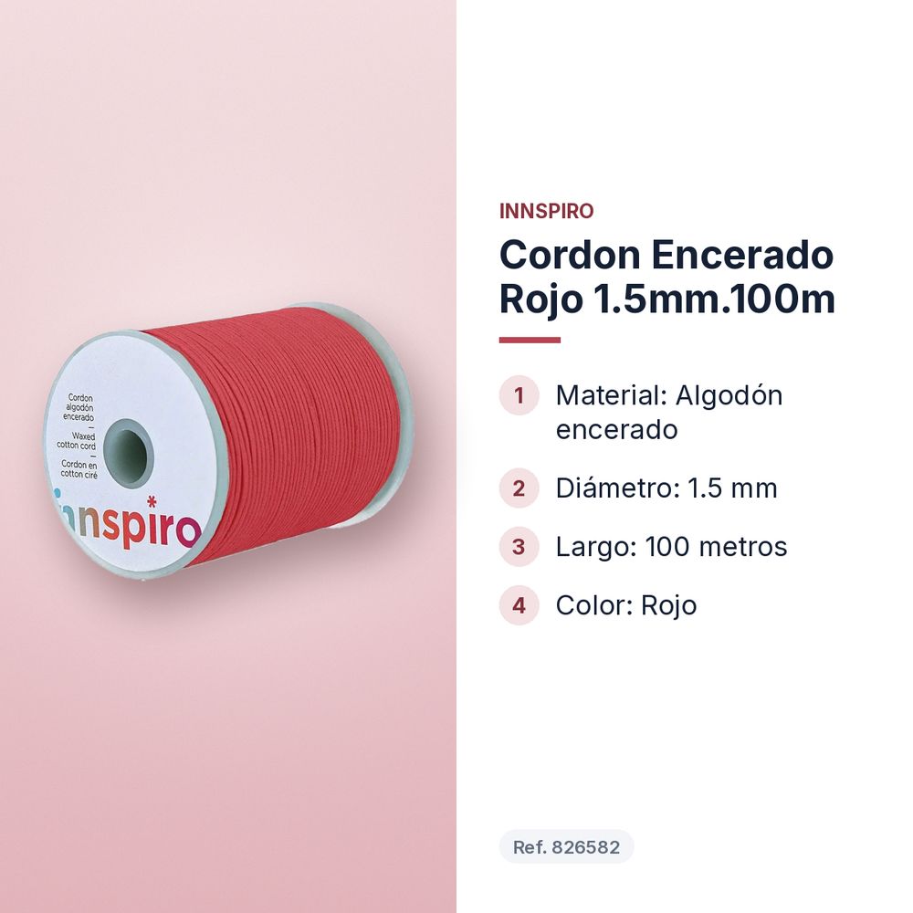 CORDON ENCERADO ROJO 1.5MM.100M    - características principales