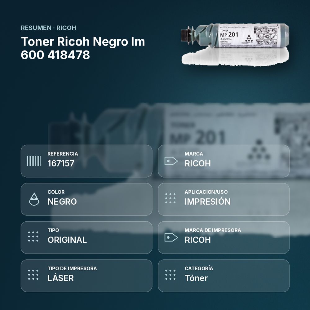 TONER RICOH NEGRO IM 600 418478 - resumen de atributos
