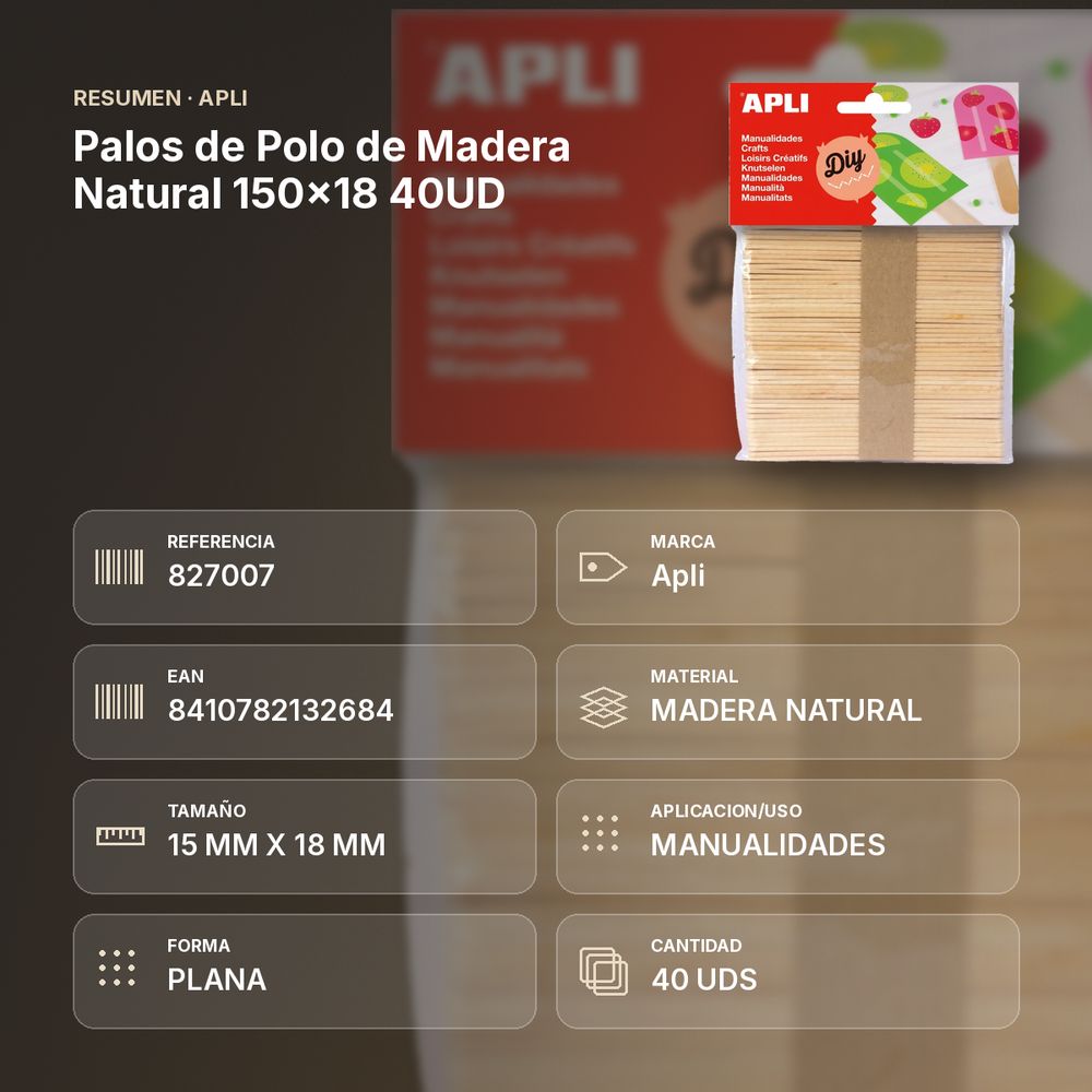 PALOS DE POLO DE MADERA NATURAL 150X18 40UD - resumen de atributos