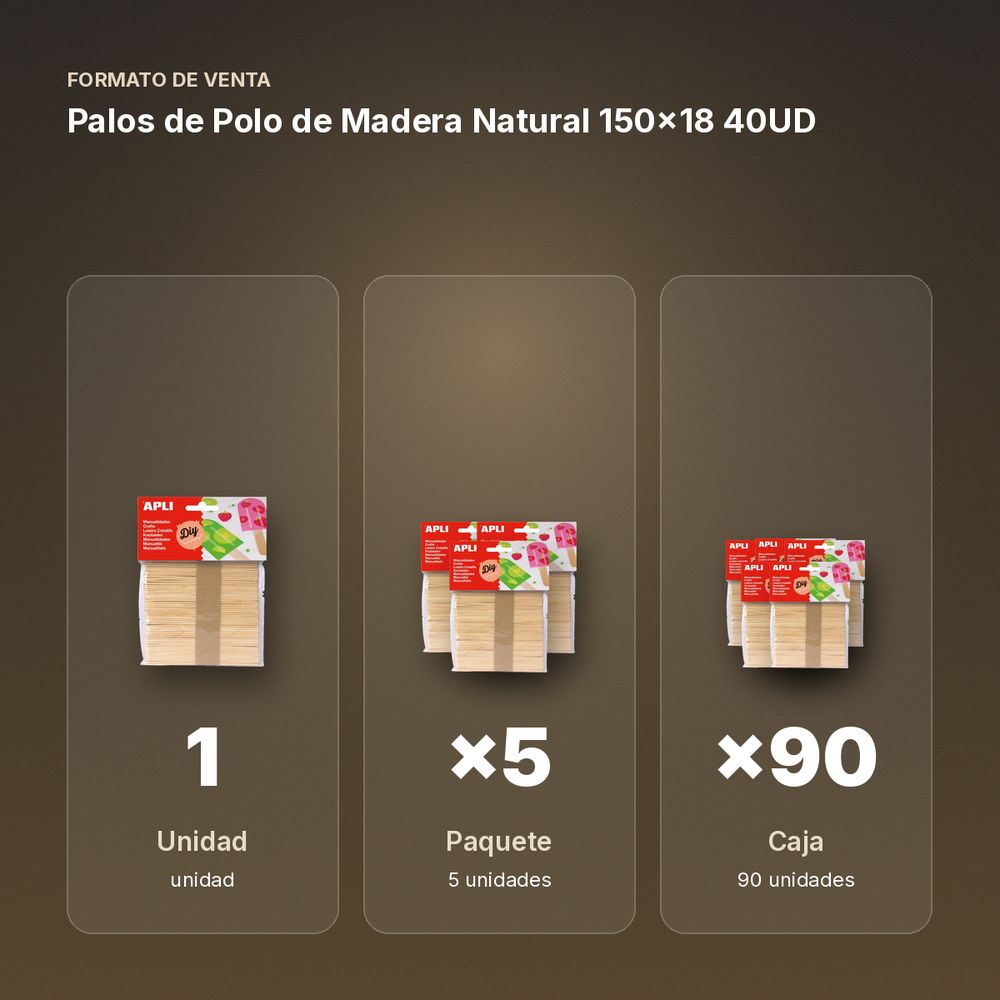 PALOS DE POLO DE MADERA NATURAL 150X18 40UD - formato de venta: paquete de 5, caja de 90, palé de 1800