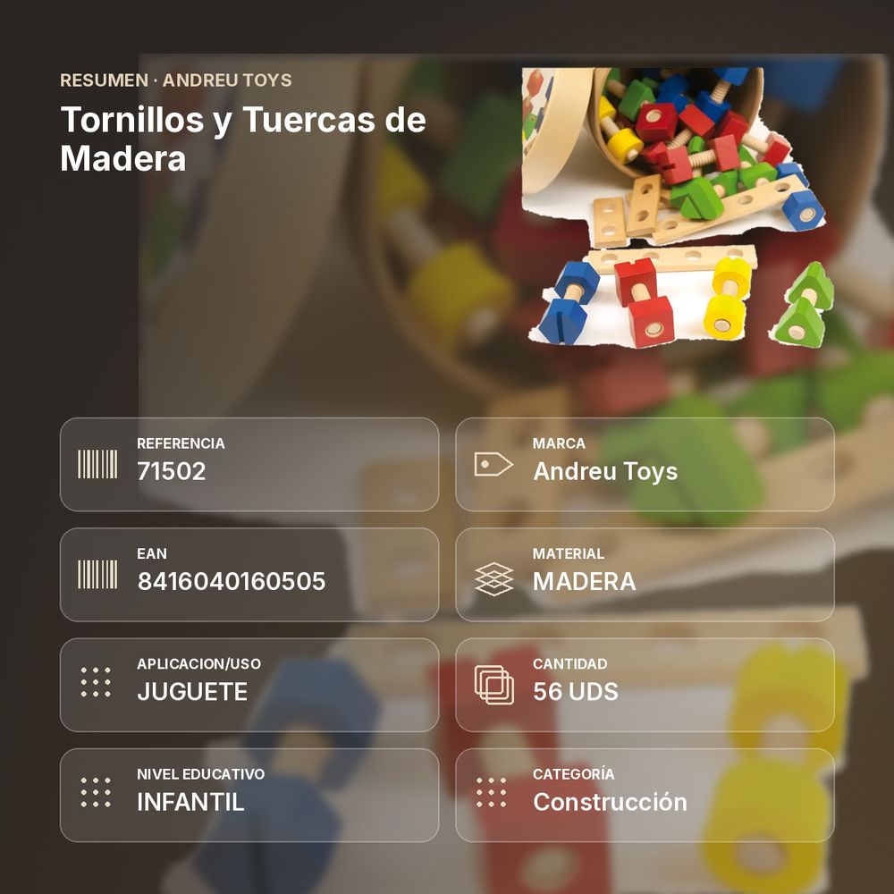 TORNILLOS Y TUERCAS DE MADERA  - resumen de atributos