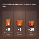 RECAMBIO A4 OXFORD 4 TALADROS LISO 90 GRAMOS 100 HOJAS   - formato de venta: paquete de 5, caja de 25, palé de 1100