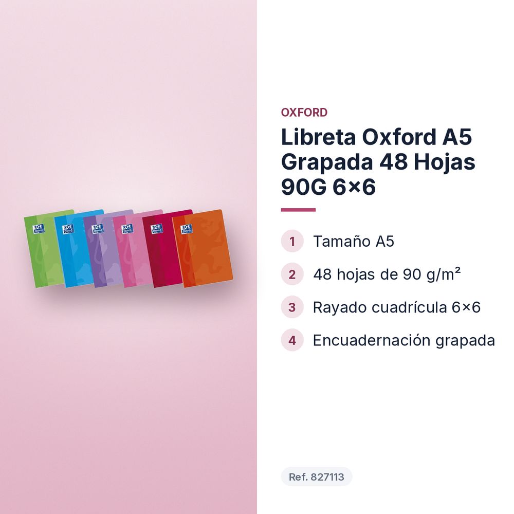 LIBRETA OXFORD A5 GRAPADA 48 HOJAS 90G 6X6   - características principales