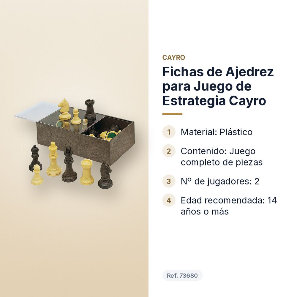 FICHAS DE AJEDREZ PARA JUEGO DE ESTRATEGIA CAYRO - características principales