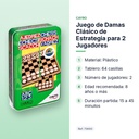 JUEGO DE DAMAS CLÁSICO DE ESTRATEGIA PARA 2 JUGADORES - características principales