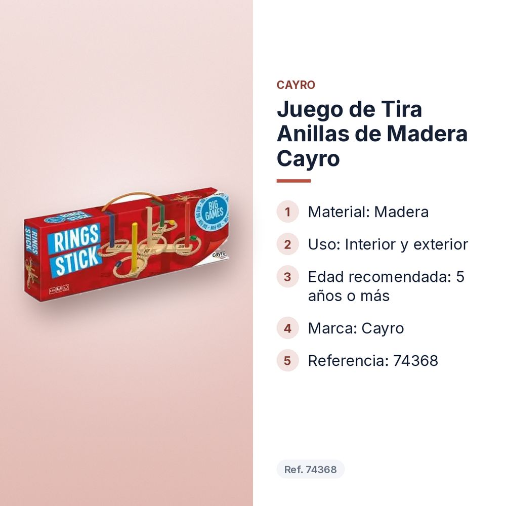 JUEGO DE TIRA ANILLAS DE MADERA CAYRO - características principales