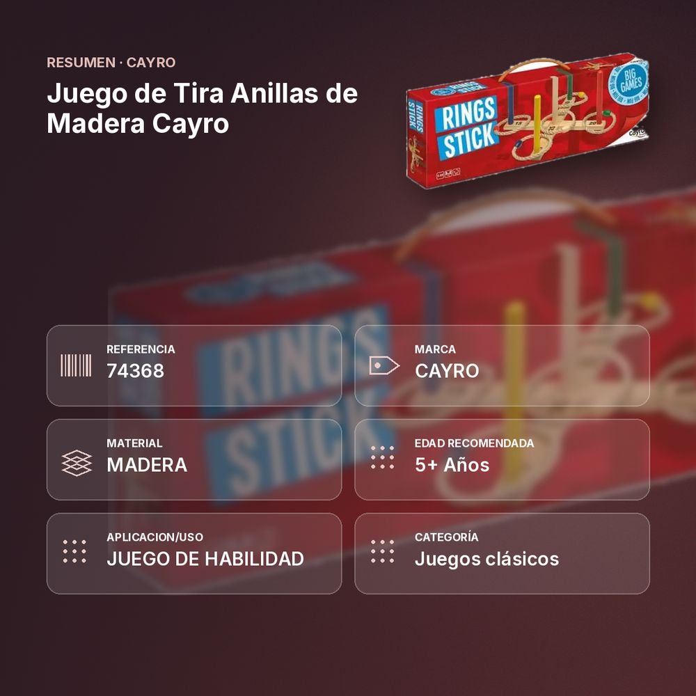 JUEGO DE TIRA ANILLAS DE MADERA CAYRO - resumen de atributos