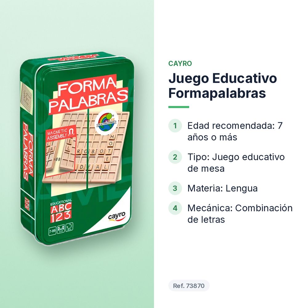 JUEGO EDUCATIVO FORMAPALABRAS - características principales