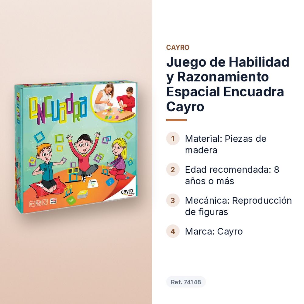 JUEGO DE HABILIDAD Y RAZONAMIENTO ESPACIAL ENCUADRA CAYRO - características principales