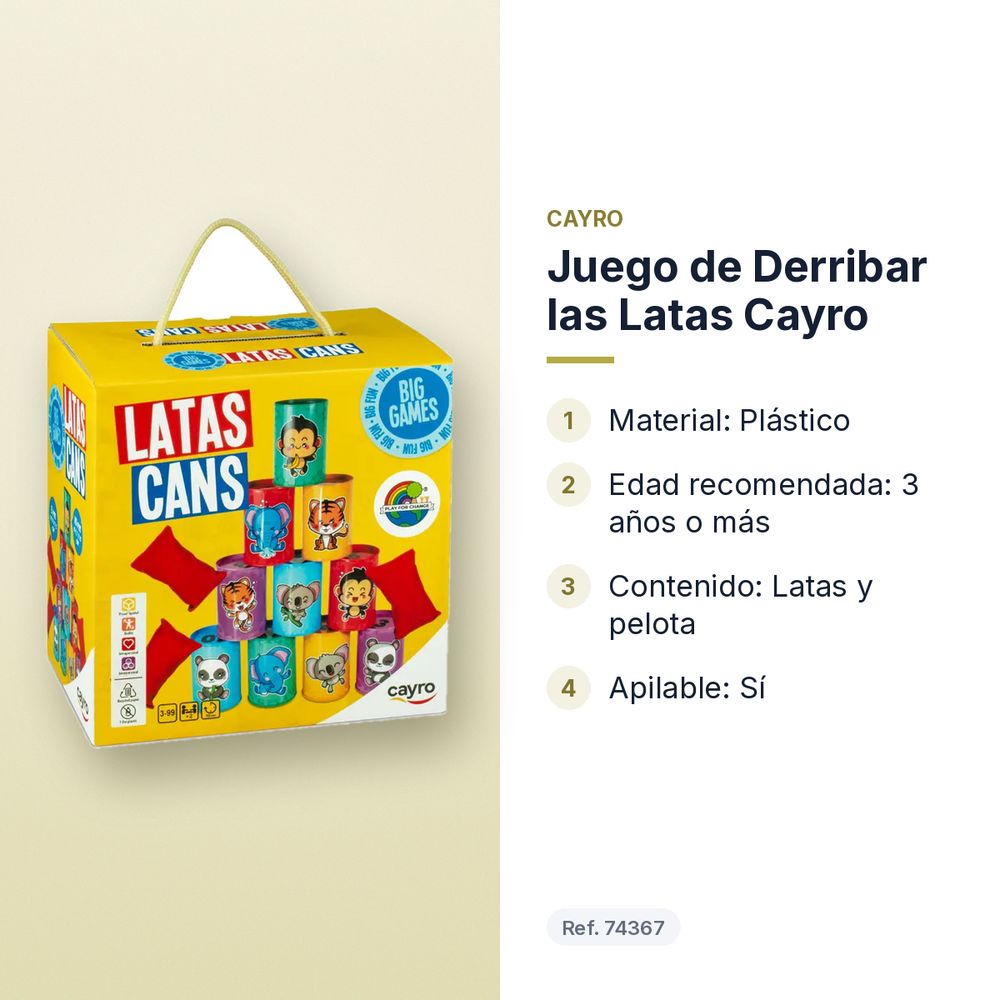 JUEGO DE DERRIBAR LAS LATAS CAYRO - características principales