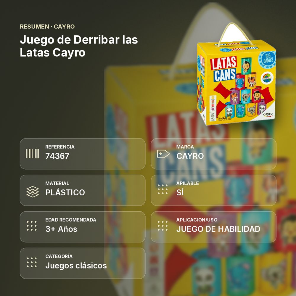 JUEGO DE DERRIBAR LAS LATAS CAYRO - resumen de atributos