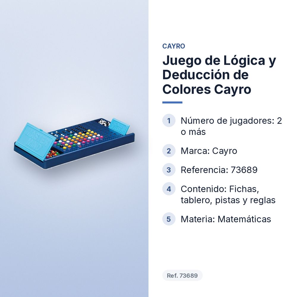 JUEGO DE LÓGICA Y DEDUCCIÓN DE COLORES CAYRO - características principales