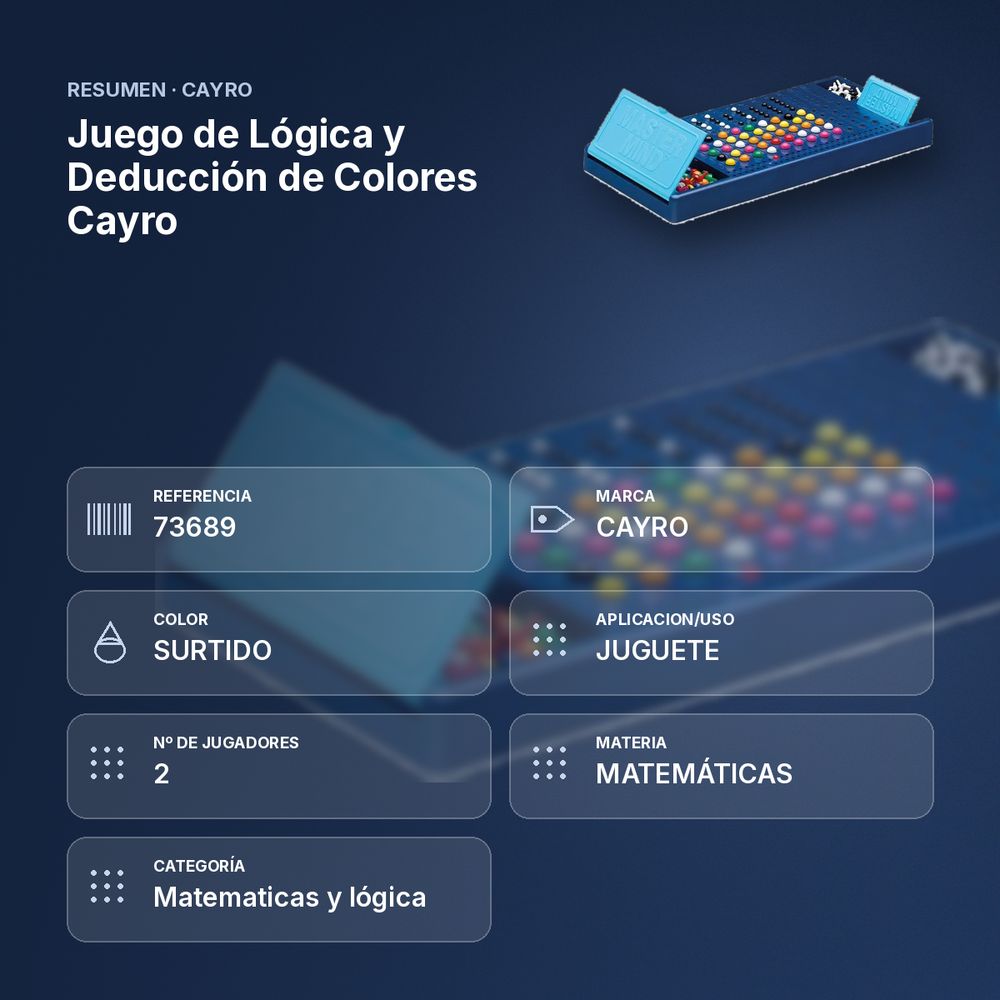 JUEGO DE LÓGICA Y DEDUCCIÓN DE COLORES CAYRO - resumen de atributos