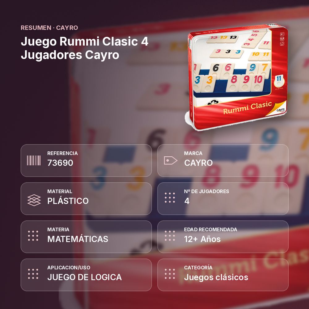 JUEGO RUMMI CLASIC 4 JUGADORES CAYRO - resumen de atributos