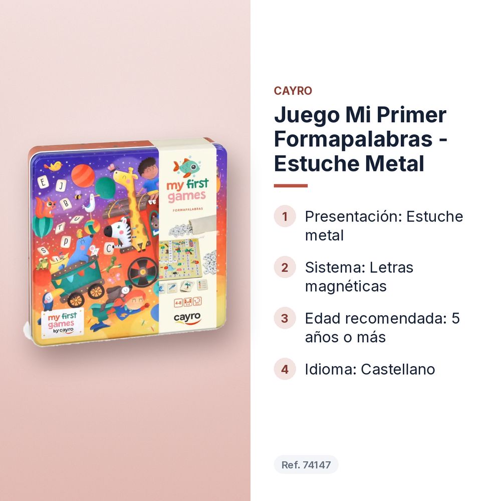 JUEGO MI PRIMER FORMAPALABRAS - ESTUCHE METAL - características principales