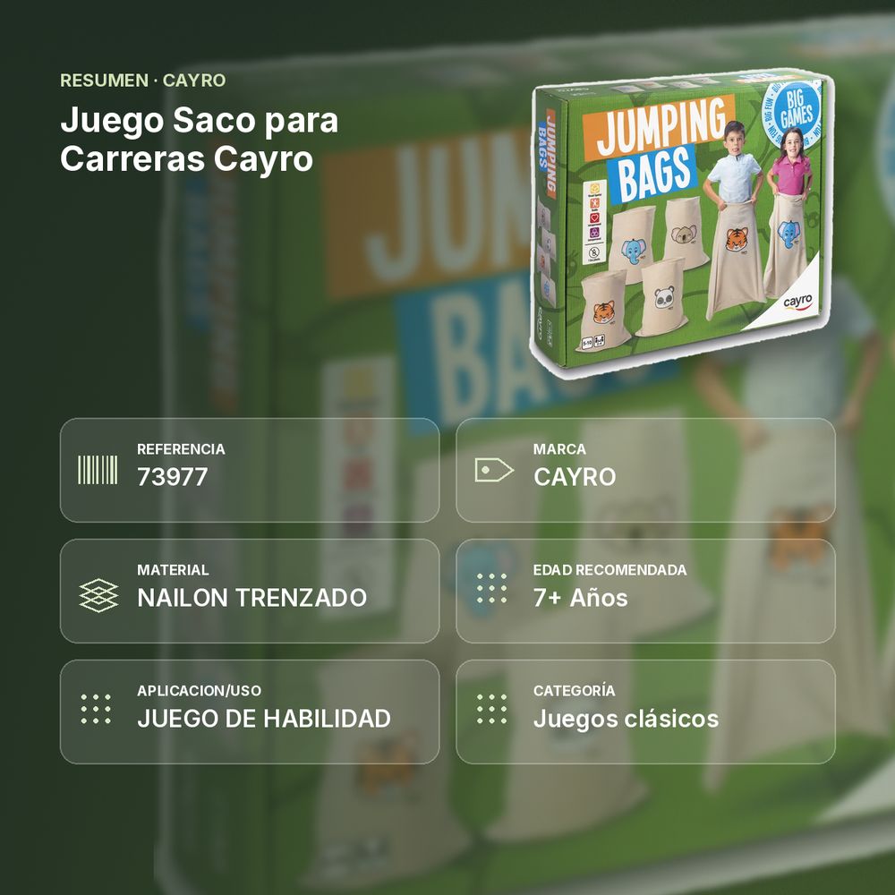 JUEGO SACO PARA CARRERAS CAYRO - resumen de atributos