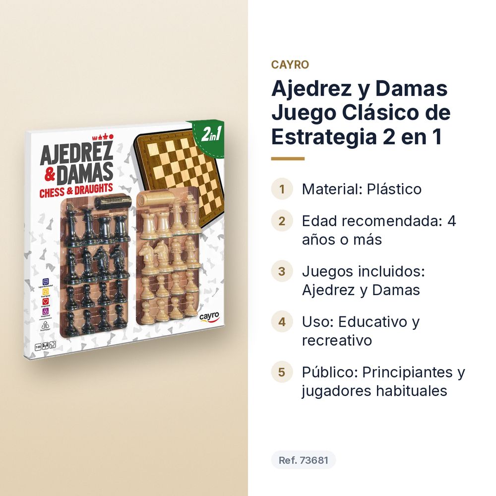 AJEDREZ Y DAMAS JUEGO CLÁSICO DE ESTRATEGIA 2 EN 1 - características principales