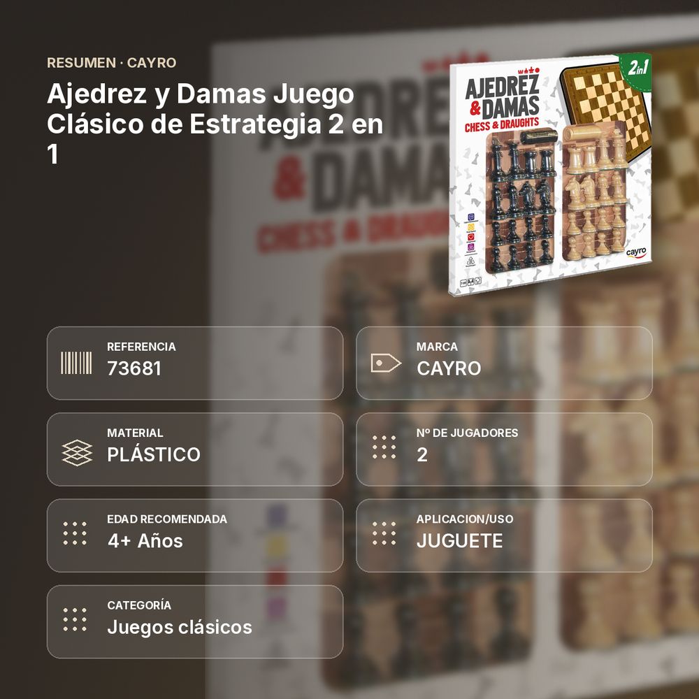 AJEDREZ Y DAMAS JUEGO CLÁSICO DE ESTRATEGIA 2 EN 1 - resumen de atributos