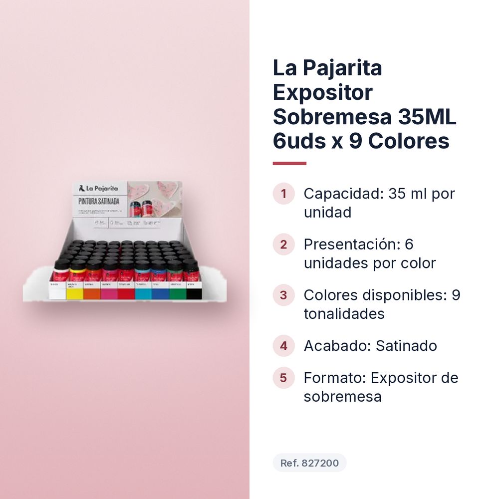 LA PAJARITA EXPOSITOR SOBREMESA 35ML 6UDS X 9 COLORES - características principales