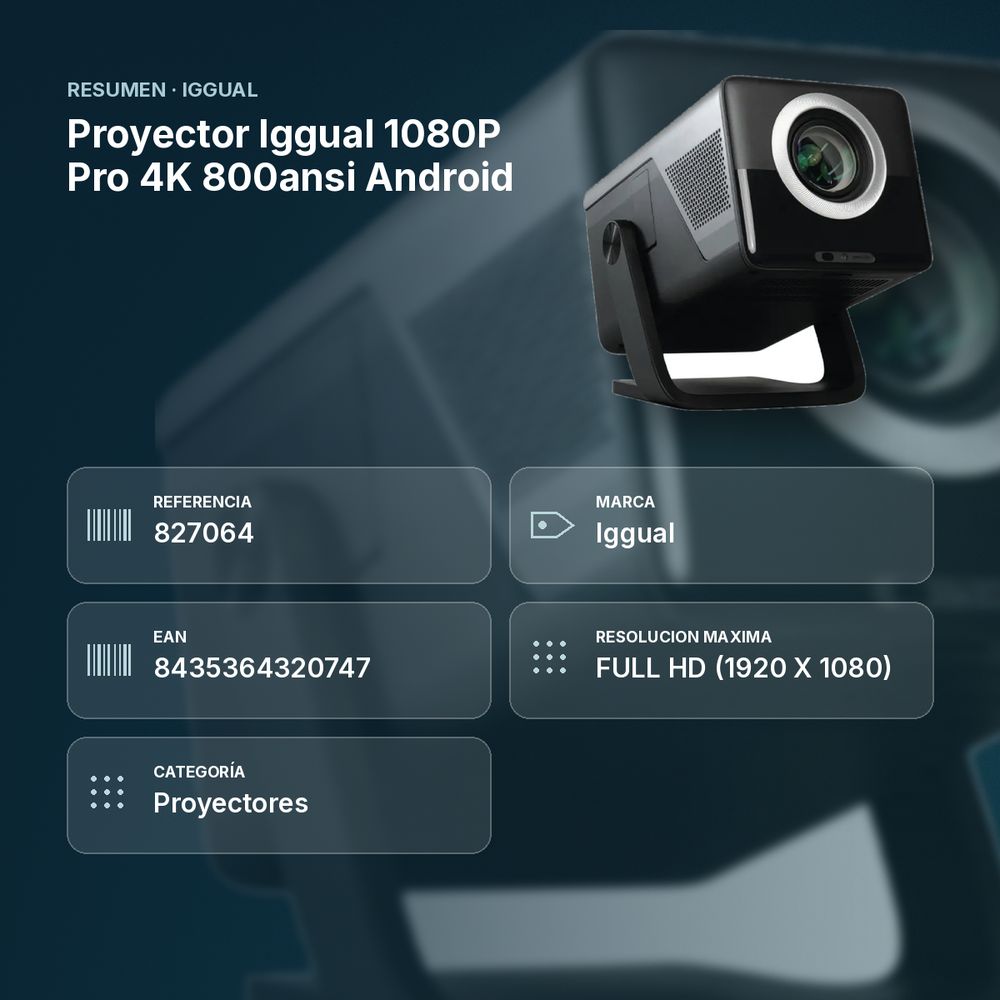 PROYECTOR IGGUAL 1080P PRO 4K 800ANSI ANDROID - resumen de atributos