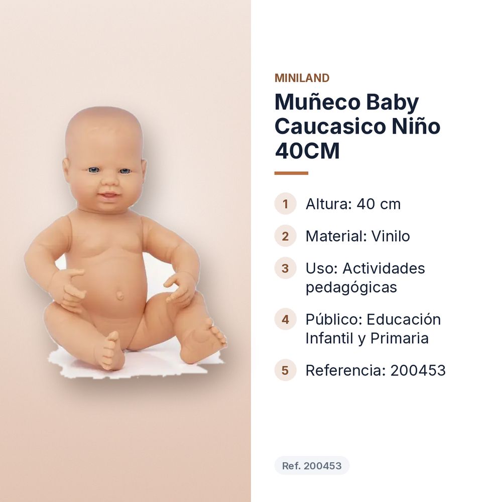 MUÑECO BABY CAUCASICO NIÑO 40CM - características principales