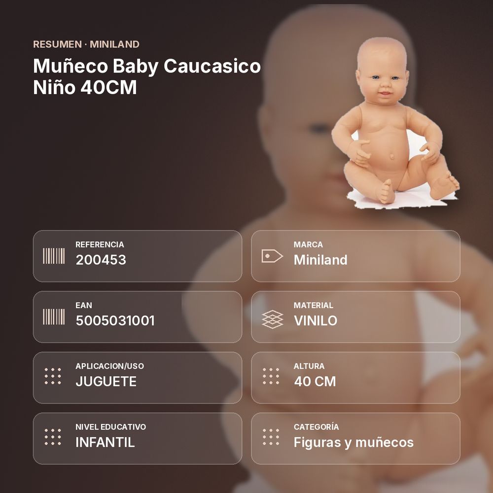 MUÑECO BABY CAUCASICO NIÑO 40CM - resumen de atributos
