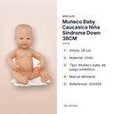 MUÑECO BABY CAUCASICA NIÑA SINDROME DOWN 38CM  - características principales