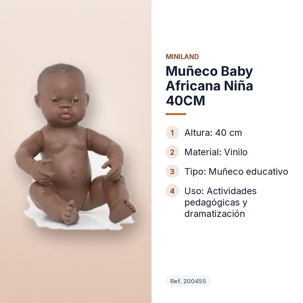 MUÑECO BABY AFRICANA NIÑA 40CM  - características principales